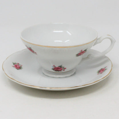 Teacup and Saucer, Pink Roses, Footed, Vintage Japan Imports