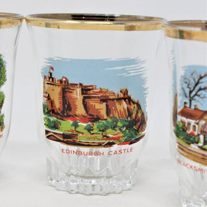 Shot Glasses, Scotland Souvenir, French Glass, Set of 6, Vintage