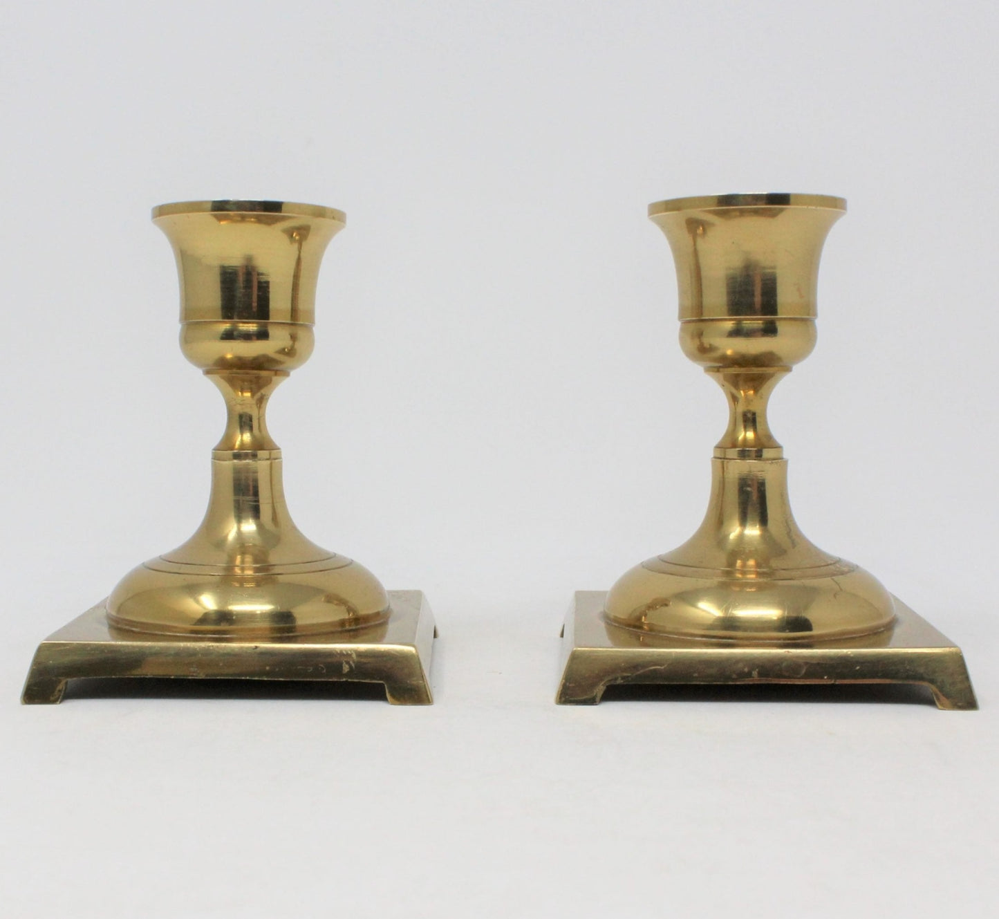 Candle Holders, Brass, Square Base, Set of 2, Japan, Vintage