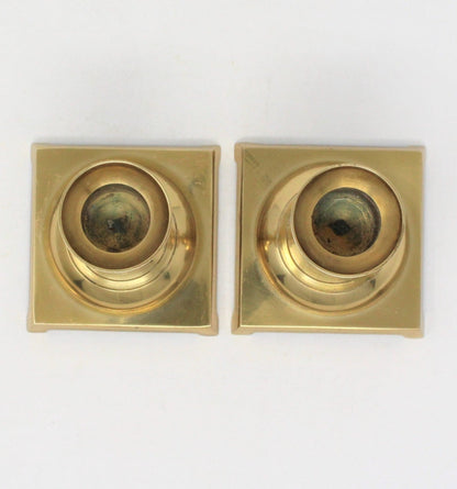 Candle Holders, Brass, Square Base, Set of 2, Japan, Vintage