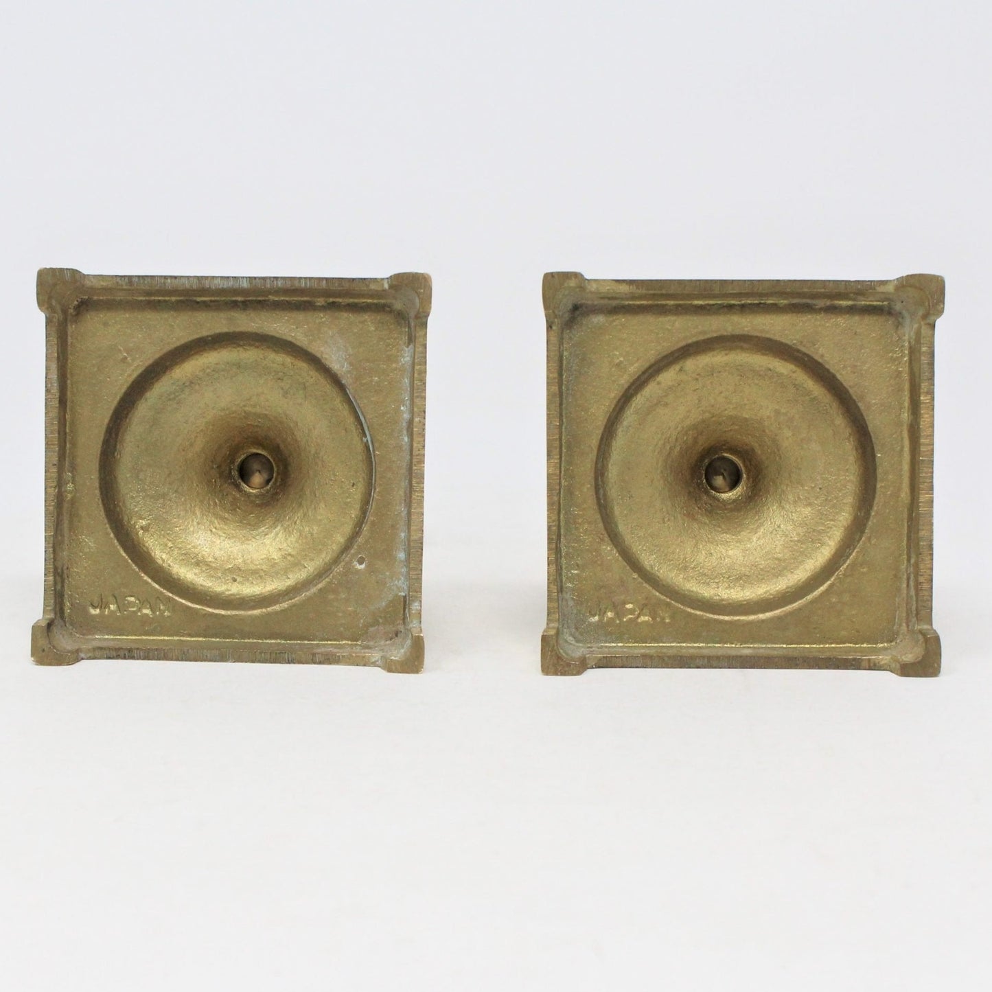 Candle Holders, Brass, Square Base, Set of 2, Japan, Vintage