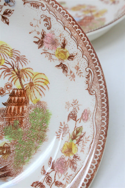 Soup Bowls, Brown & Richie, Oriental Gardens, Coupe Transferware, Set of 6, Vintage