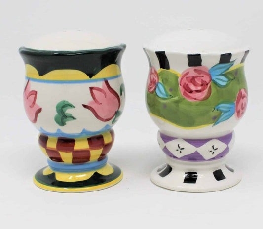 Salt and Pepper Shakers, Whimsical Floral Mad-Hatter, Ceramic