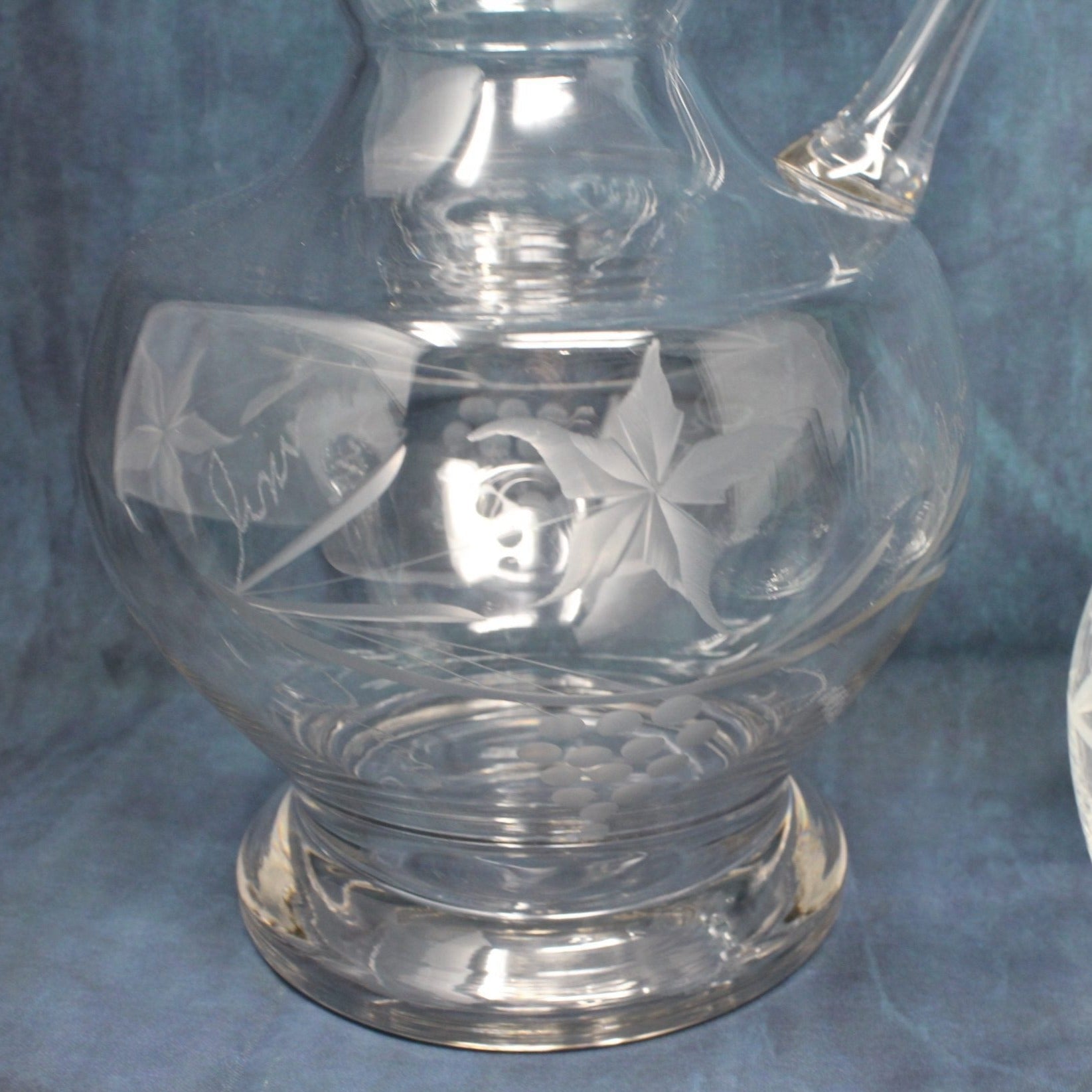 Vintage Floral Etched Crystal Wine Decanter Made in Romania Water Pitcher  Vintage Barware 