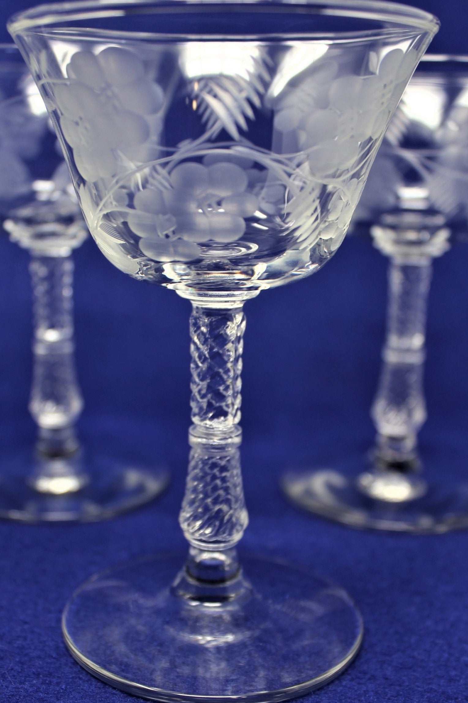 4 Vintage Etched CRYSTAL Wine Glasses, Rock Sharpe, 1950's, After