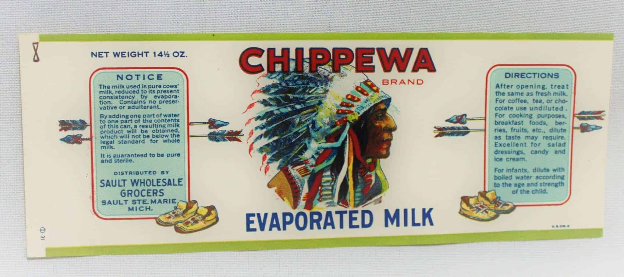 Can Label Chippewa Brand Evaporated Milk Original NOS Lithograph