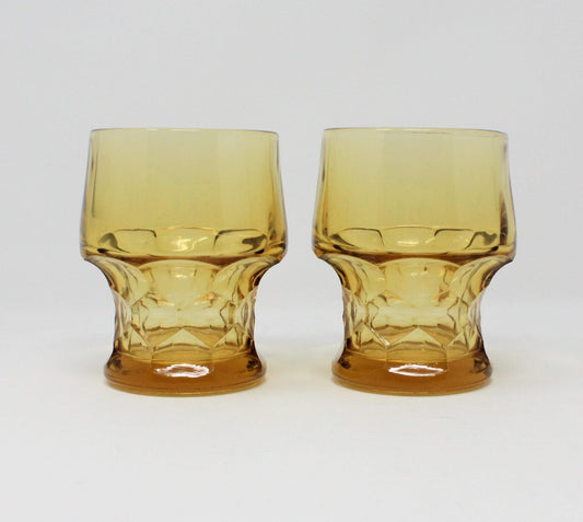 Glasses, Tumblers, Georgian Honeycomb Amber / Topaz, Set of 2, Vintage