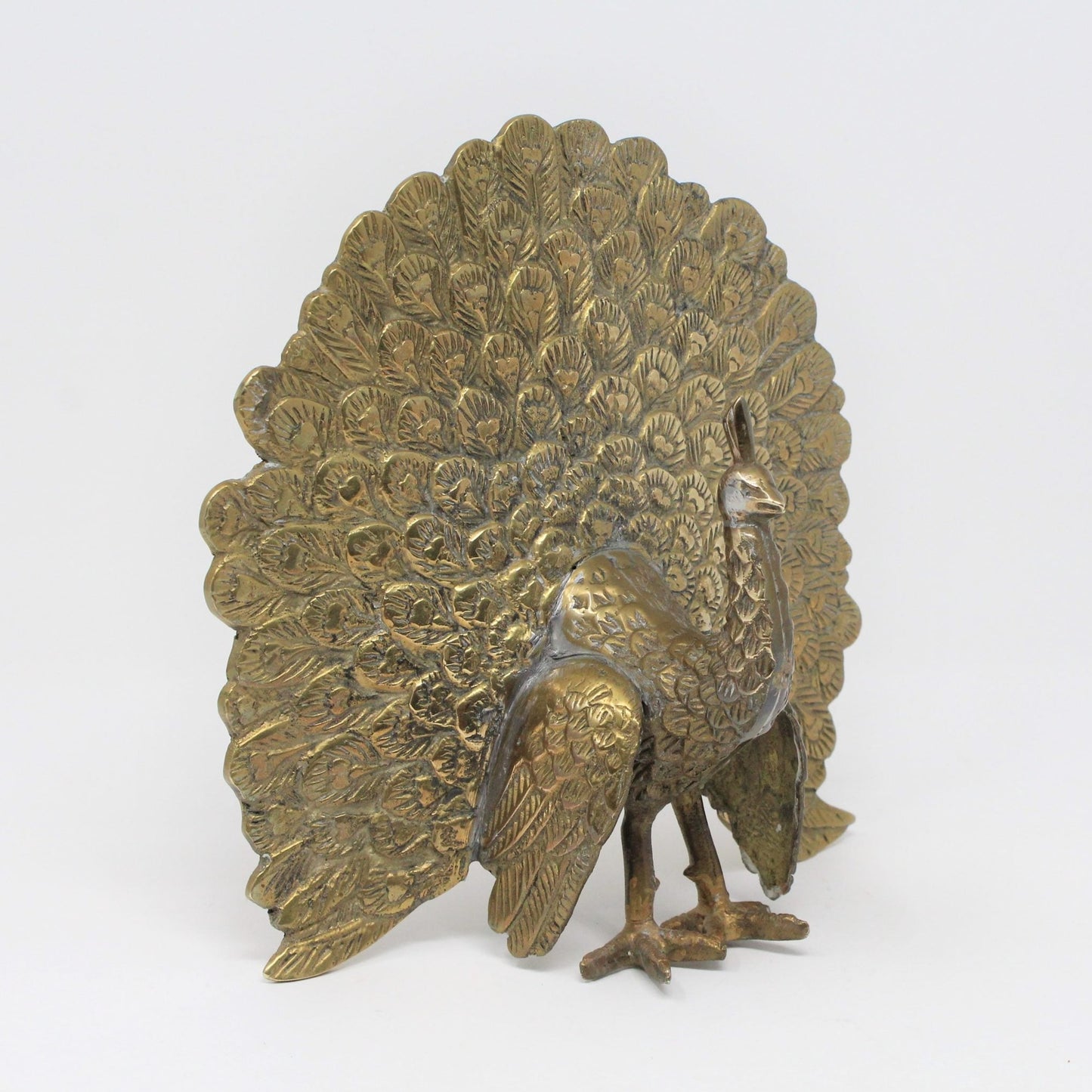 Sculpture, Brass Peacock, Open Train, Vintage