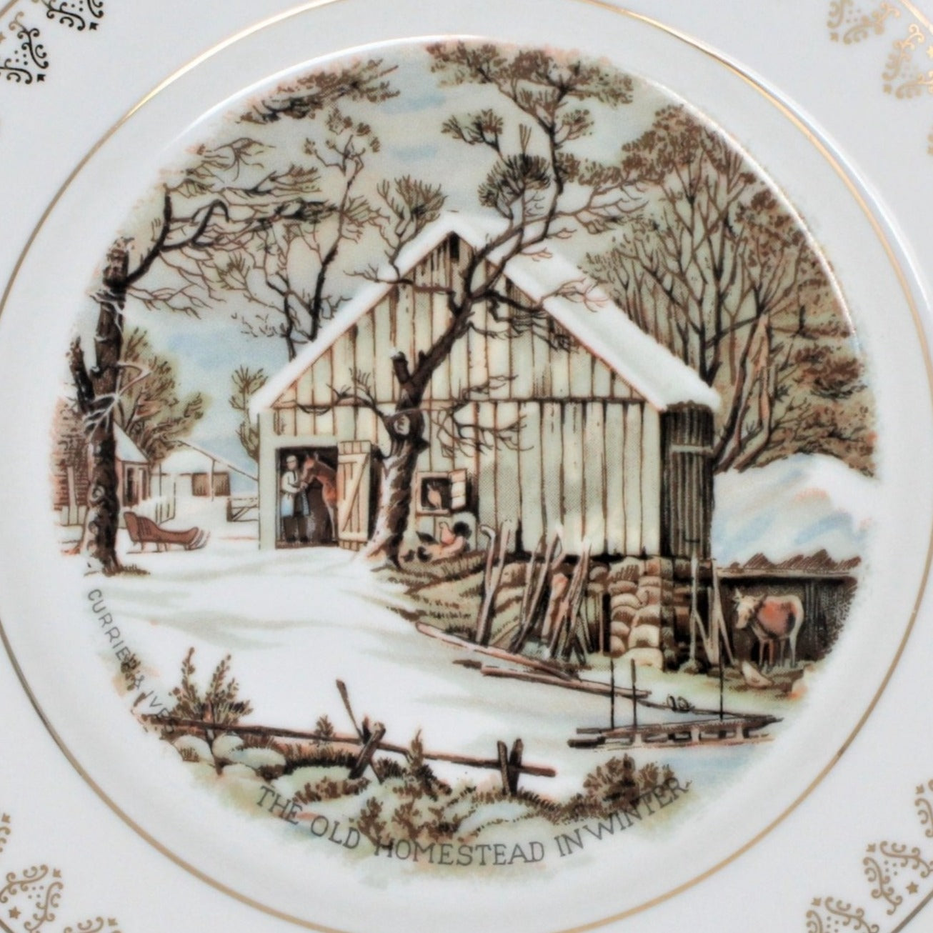 Decorative Plate Currier Ives Roy Thomas Old Homestead In Winter Antigo Trunk