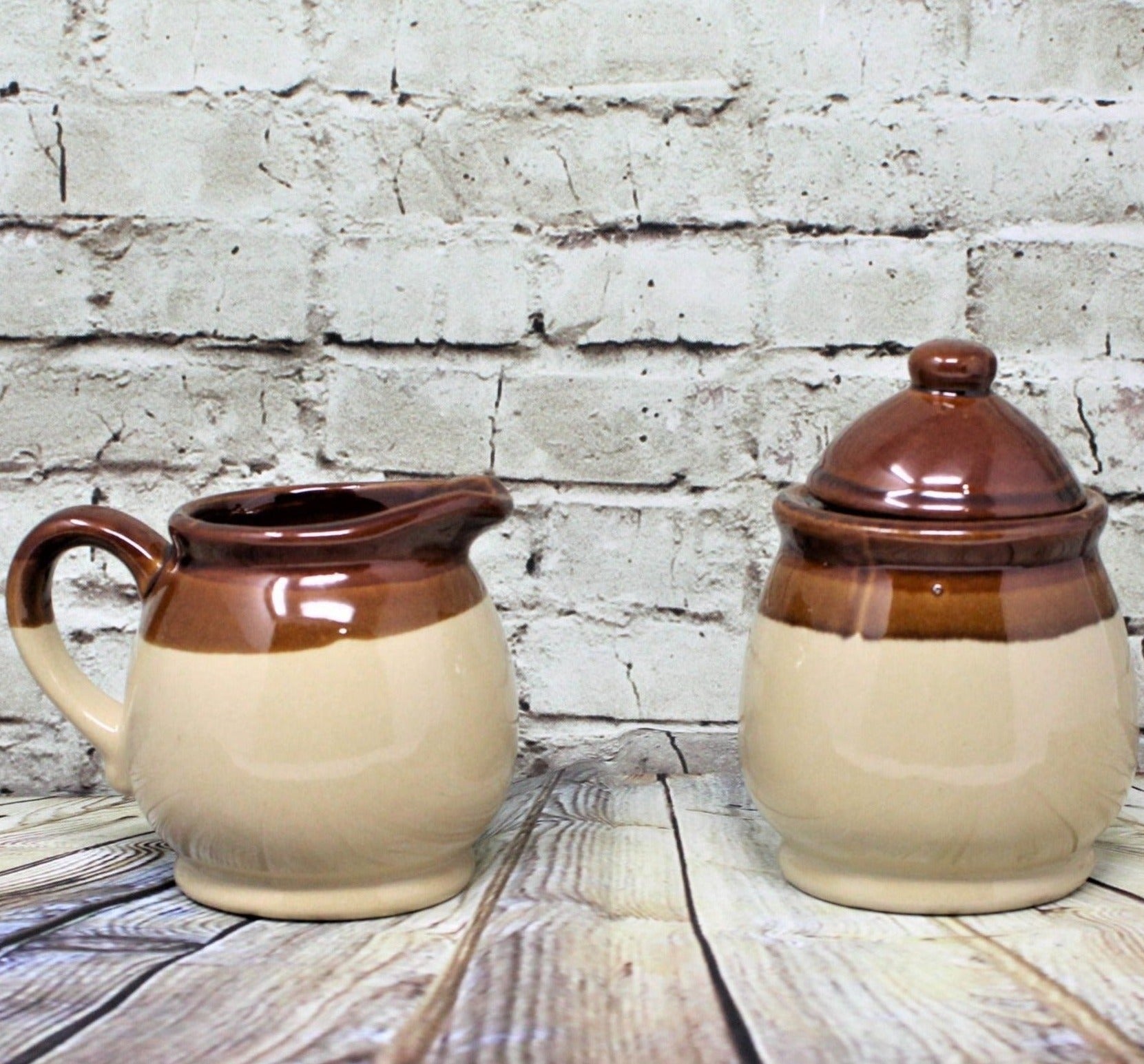 Vintage Brown Ceramic Creamer outlet Pitcher with Wood Handle-