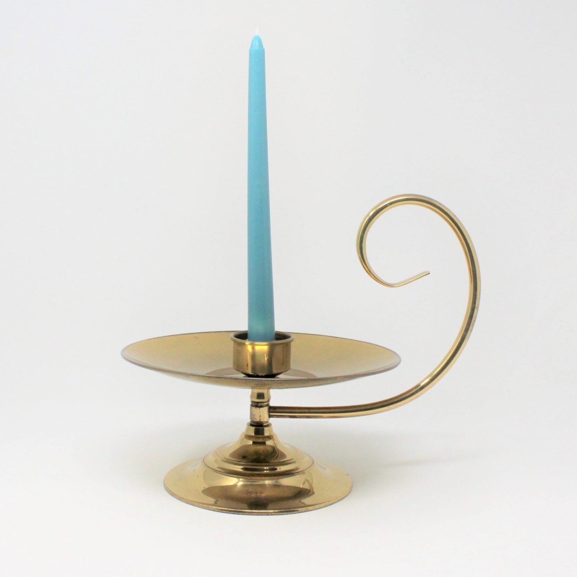 Large Vintage Brass Chamber Stick Candle Holder With Handle and Tray