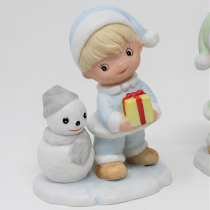 Figurine, HomCo, Christmas Snow Kids #5613, Set of 3 Porcelain, Vintage