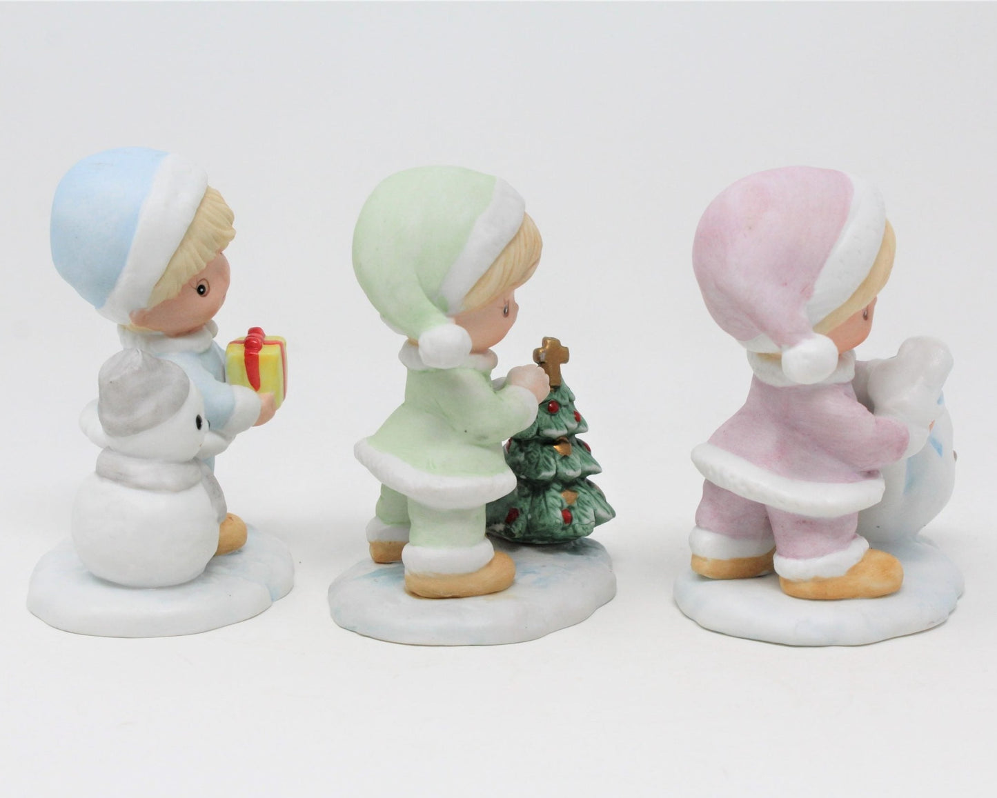 Figurine, HomCo, Christmas Snow Kids #5613, Set of 3 Porcelain, Vintage