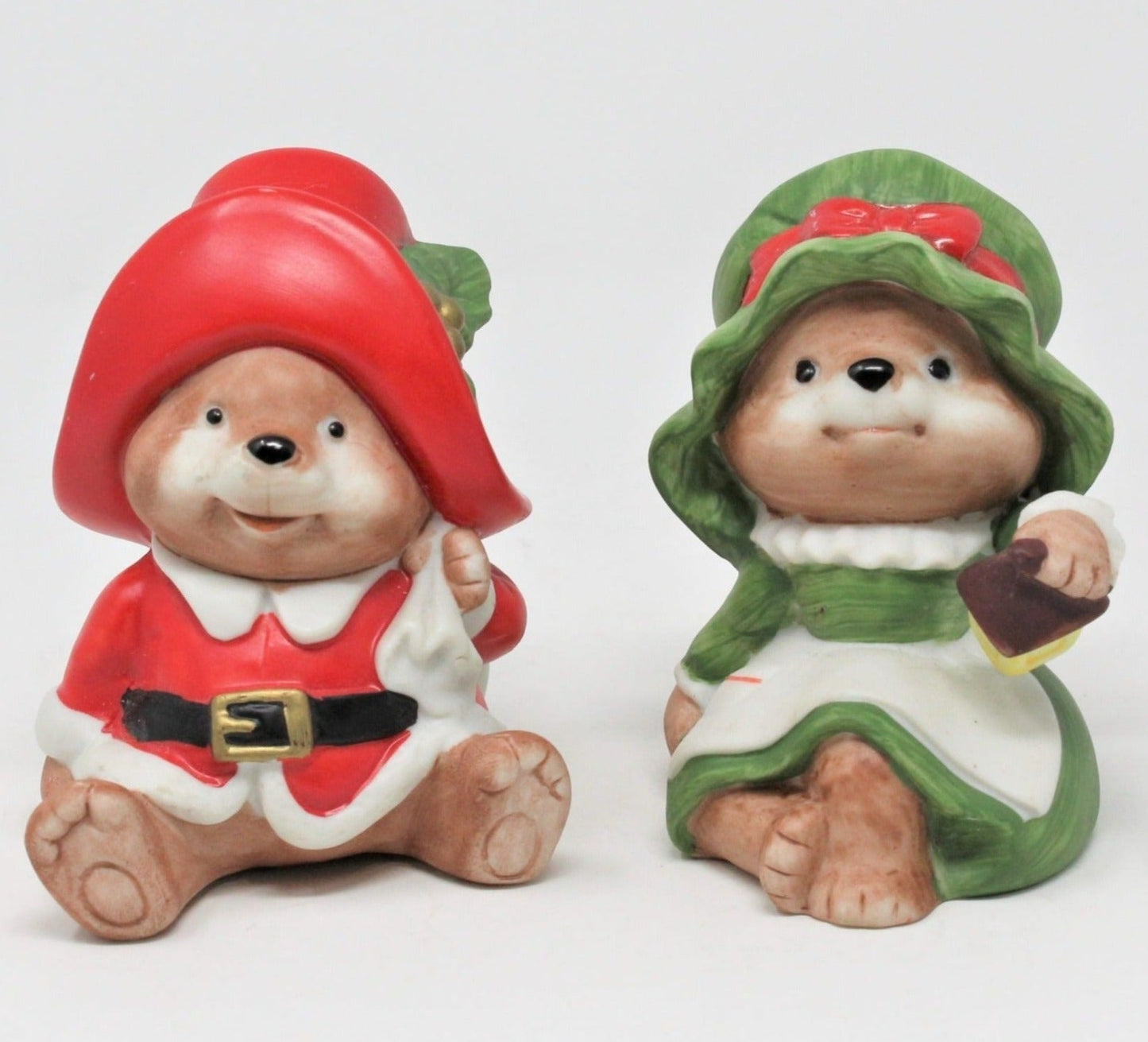 Figurine, HomCo, Christmas Bears, Set of 2 Porcelain, Vintage