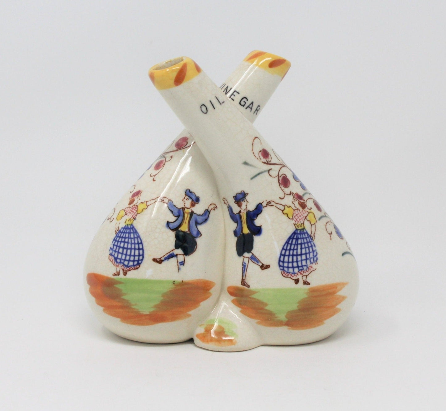 Cruet, Double Neck / Twist Neck, Dancing Couple, Ceramic, Vintage