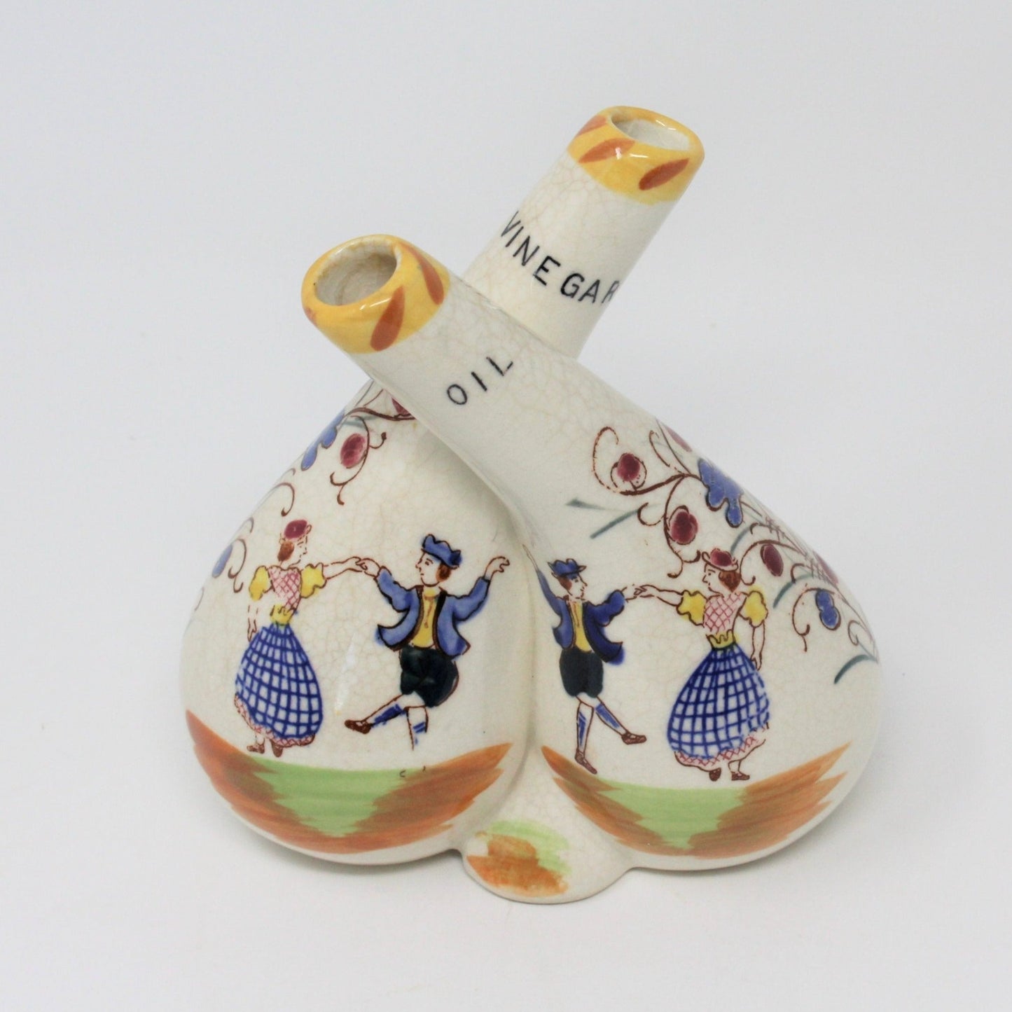 Cruet, Double Neck / Twist Neck, Dancing Couple, Ceramic, Vintage