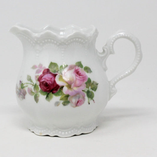 Creamer, Leuchtenburg, Pink Roses, Germany, Antique Porcelain