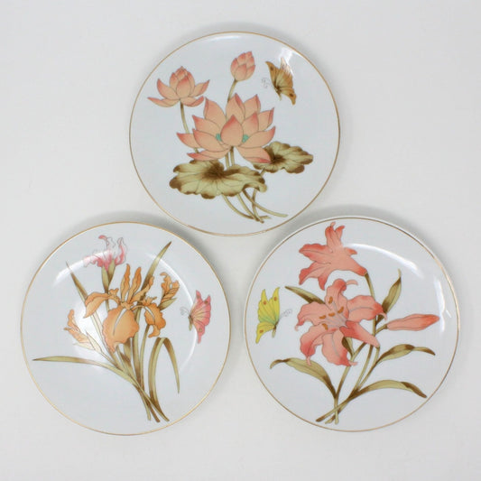 Decorative Plate, Lily, Iris & Lotus, Set of 3, Japan, Vintage