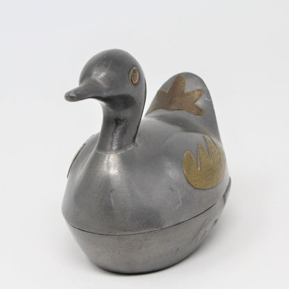 Trinket Box, Duck / Loon, Pewter and Brass Hong Kong, Vintage