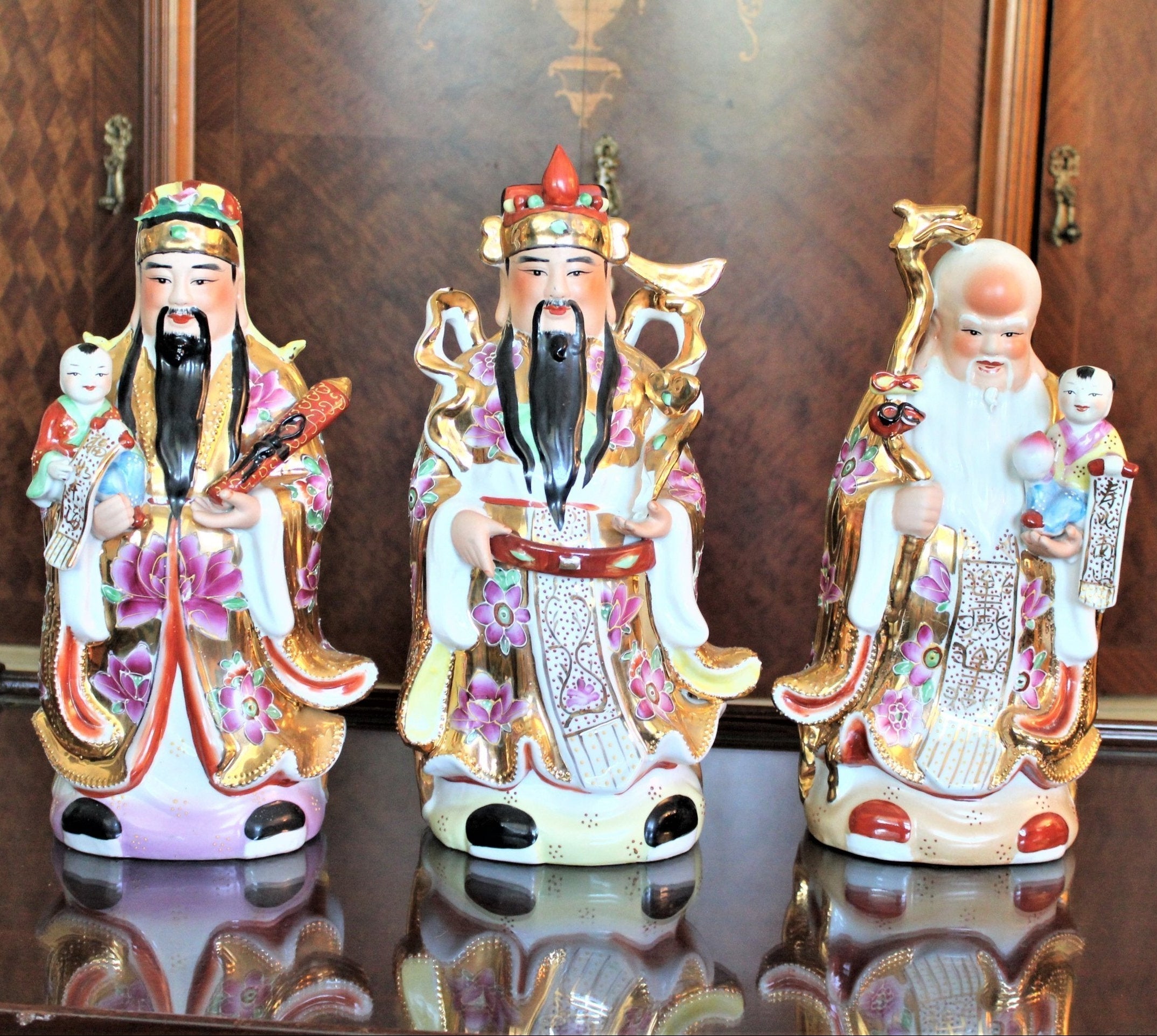 Vintage Chinese hotsell Sanxing Lu God Of Prosperity Hand Painted Porcelain Figurine