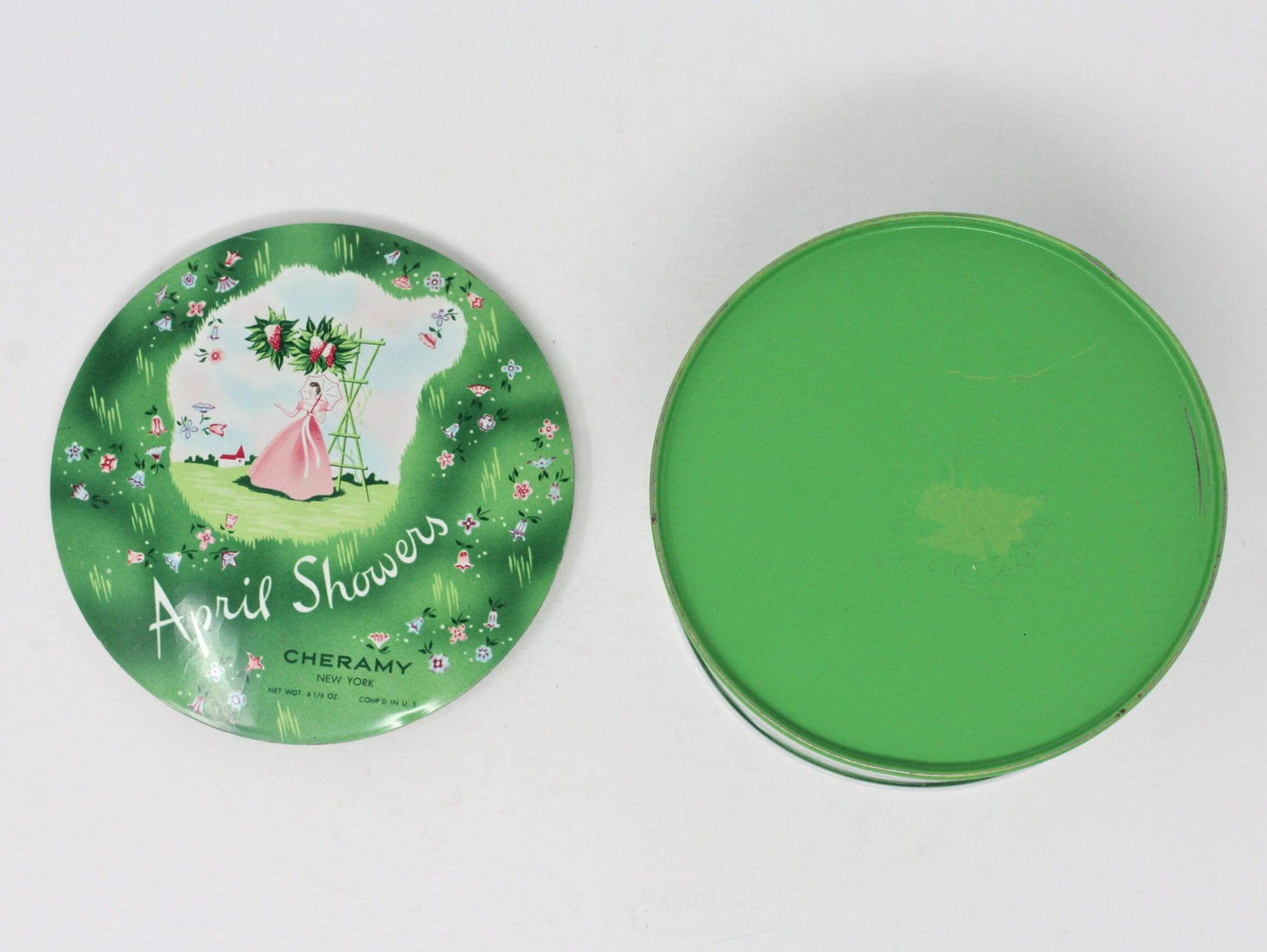 Dusting Powder Box, Cheramy April Showers, Metal Tin, Vintage