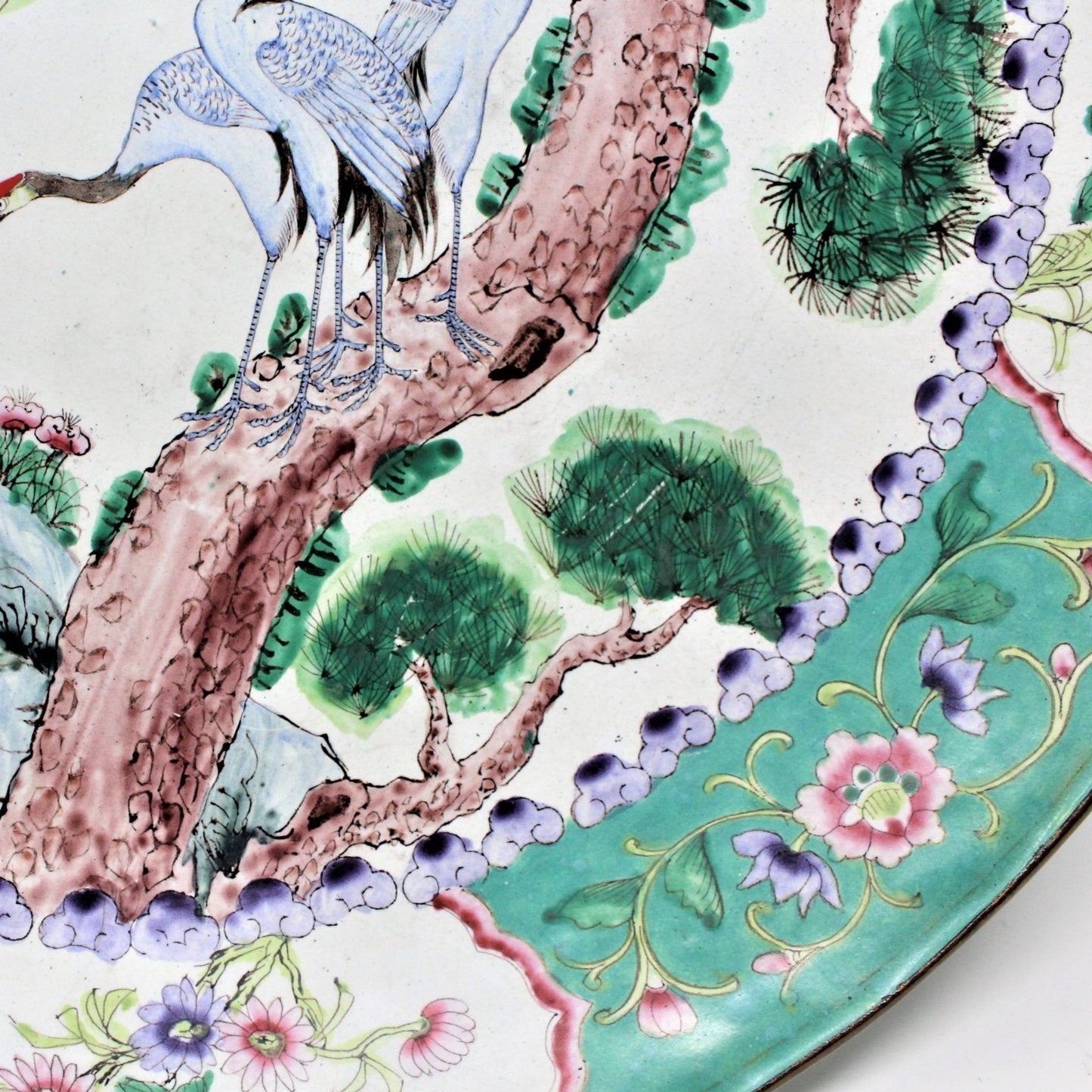 Decorative Platter, Famille Verte Enamel on Copper, Oriental 19th Century China, 14" RARE, SOLD