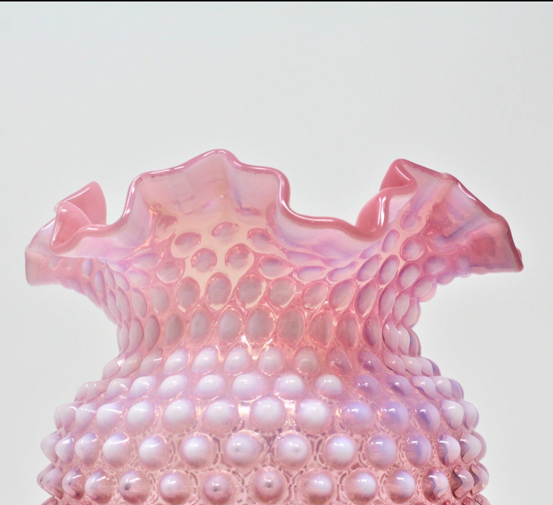 Vase, Fenton Cranberry Hobnail Opalescent, Vintage, Large 8