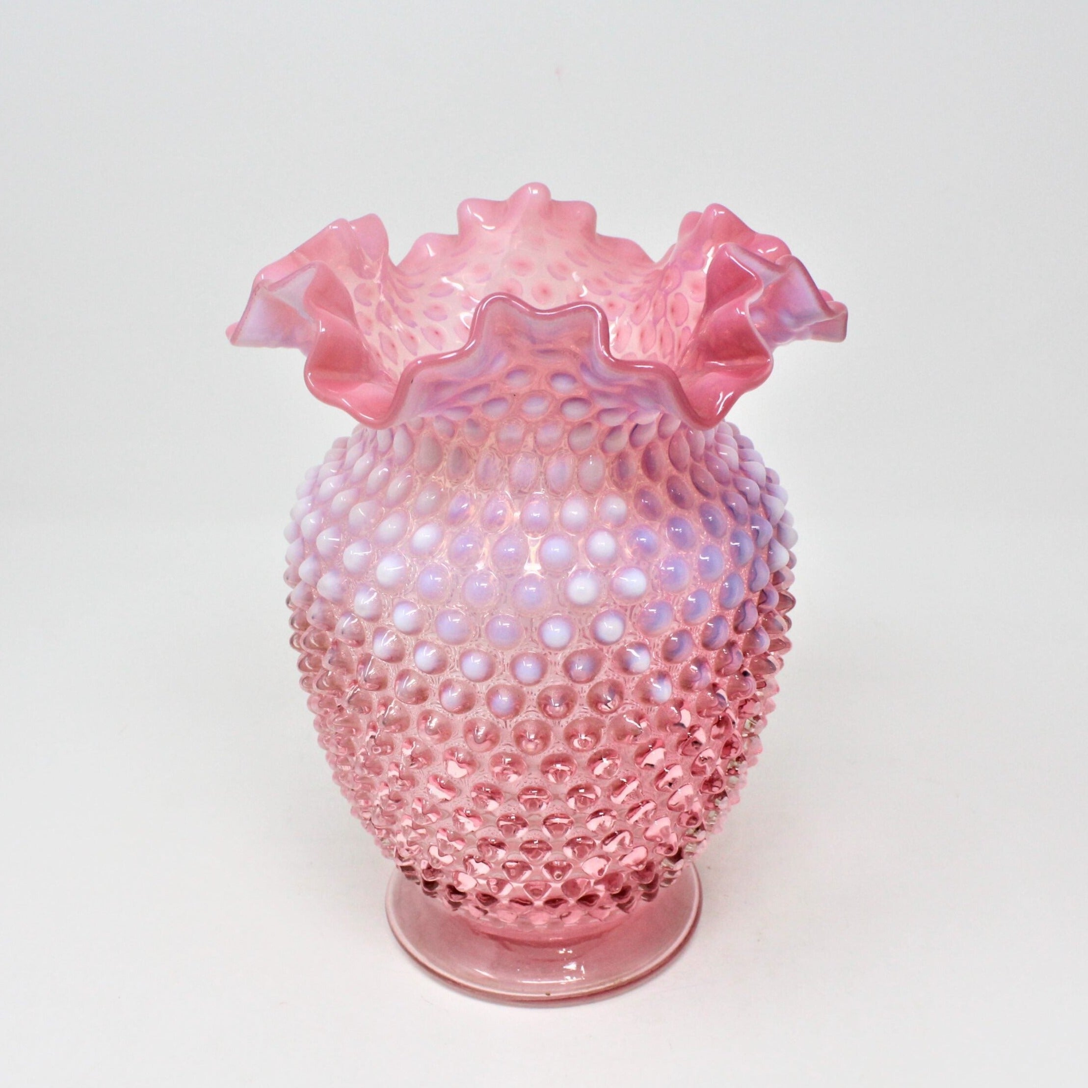 Vase, Fenton Cranberry Hobnail Opalescent, Vintage, Large 8