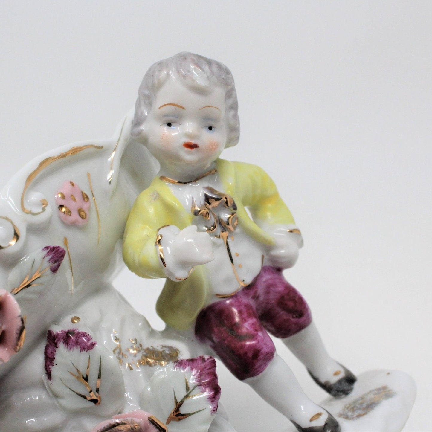 Bon Bon / Candy Dish, Victorian Boy and Bird, Applied Roses, Vintage