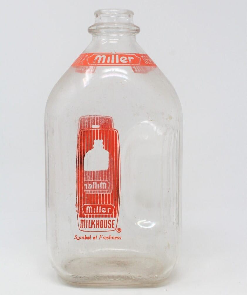 Milk Bottle, Miller Dairy, Orange Pyro ACL, One Pint, Indiana, Vintage –  Antigo Trunk