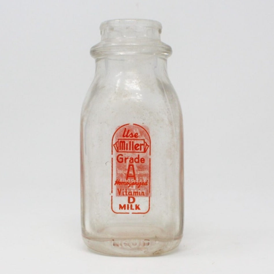 Milk Bottle, Miller Dairy, Orange Pyro ACL, One Pint, Indiana