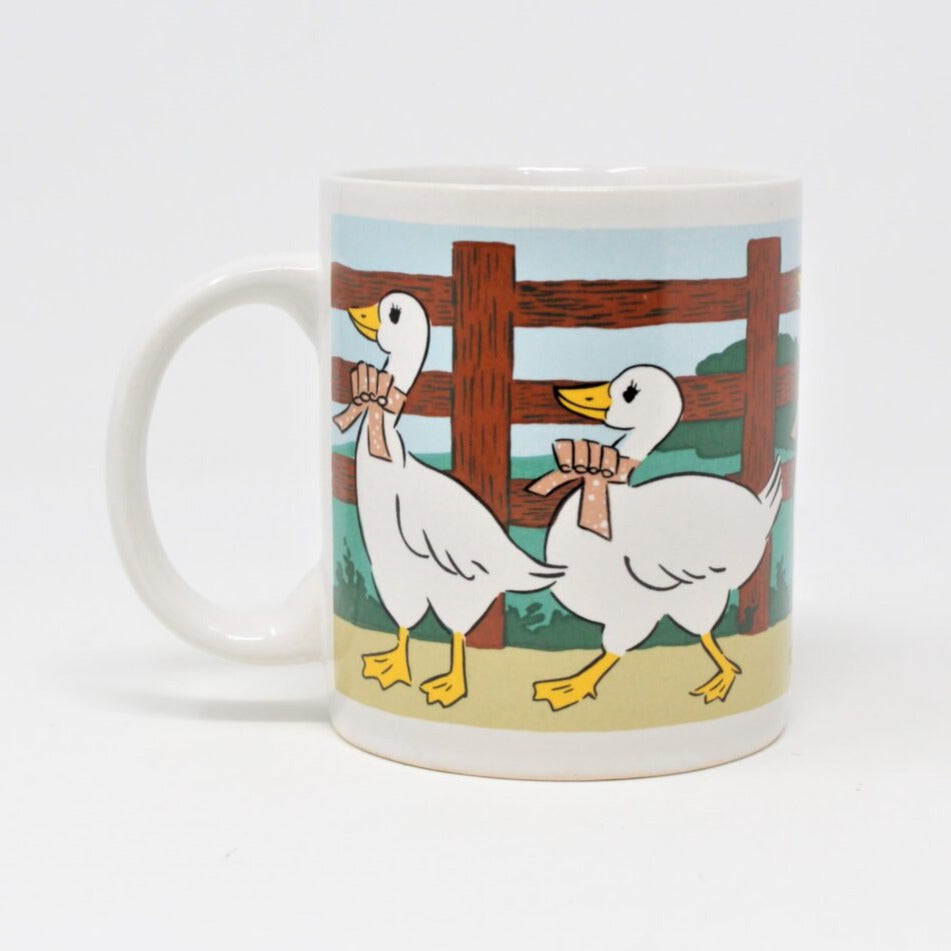 Mug, HF Houston Foods, White Geese, Vintage, 1986