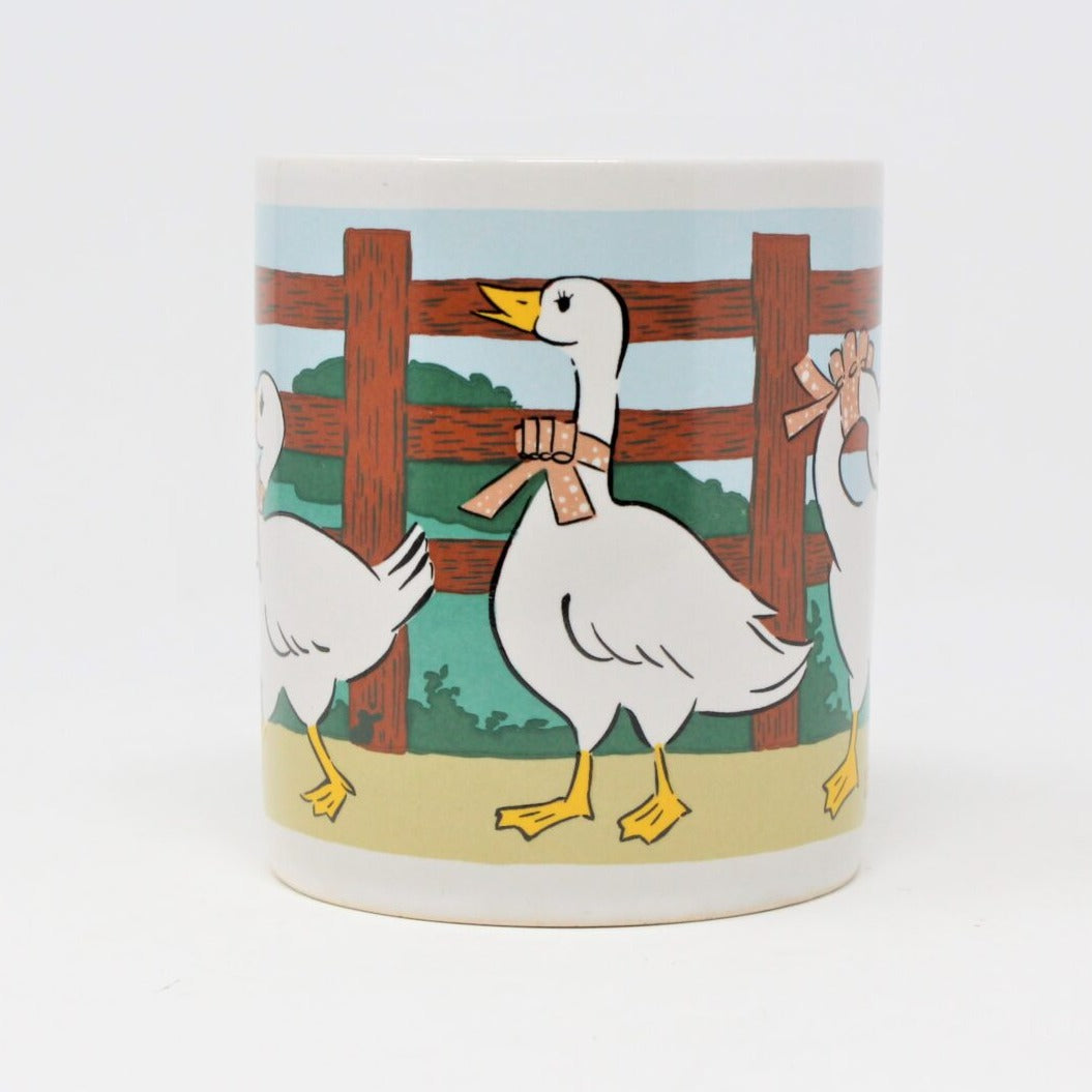 Mug, HF Houston Foods, White Geese, Vintage, 1986