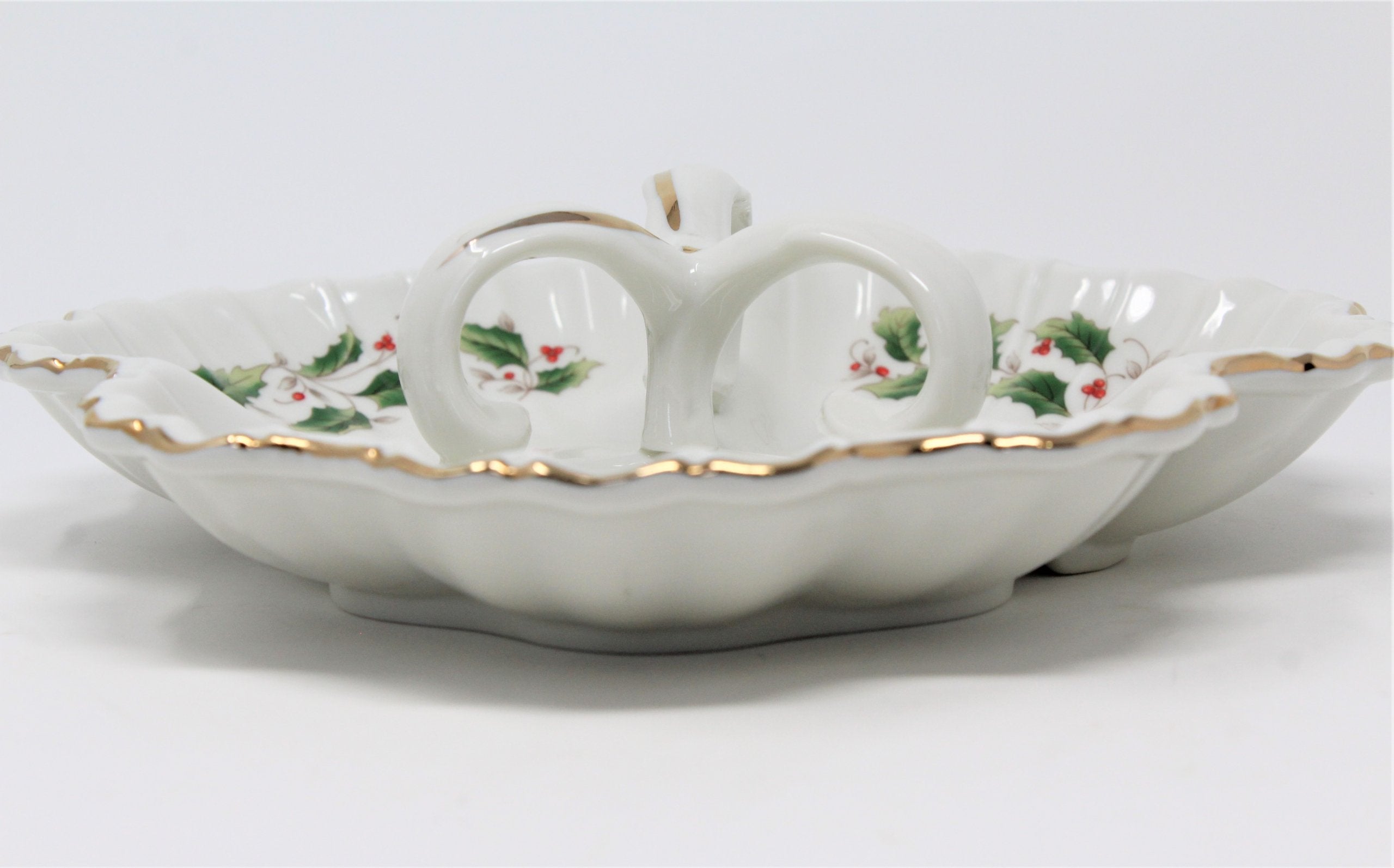 Candy Dish, Divided with Handle, Royal Limited, Holly Holiday