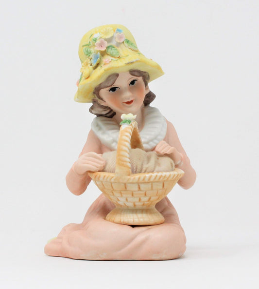 Pincushion Figurine, Ardalt, Girl with Basket, Vintage