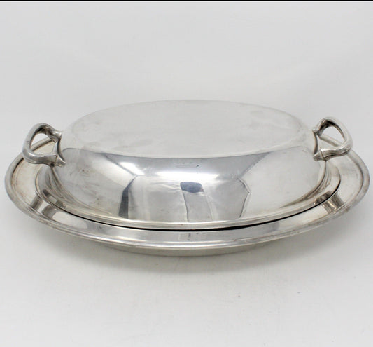 Serving Dish with Lid, National Silver Co 1205, Oval Silverplate Vintage