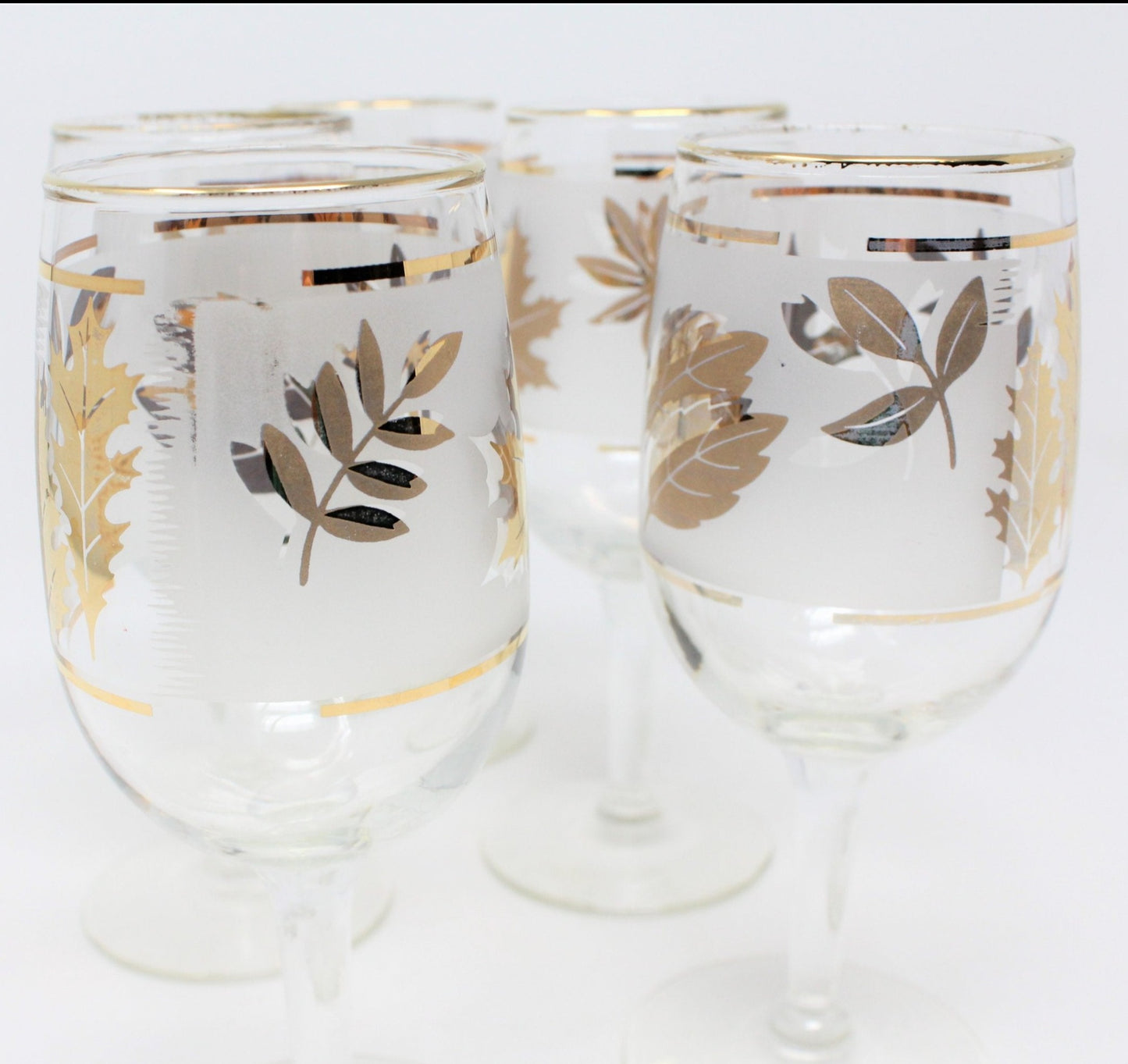 Glasses, Cocktail Stemware, Starlyte 59-W (Golden Foliage), Set of 5, Vintage