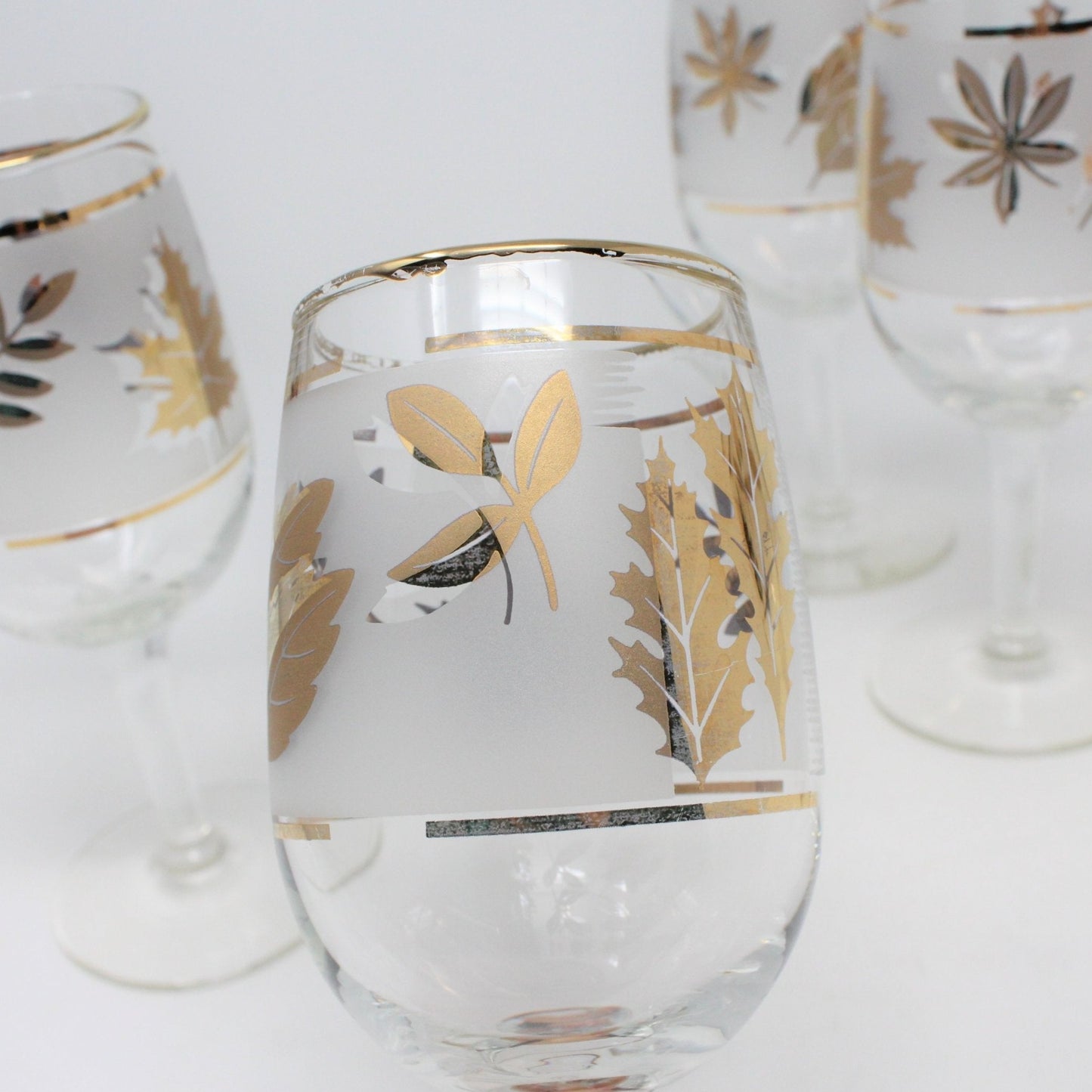 Glasses, Cocktail Stemware, Starlyte 59-W (Golden Foliage), Set of 5, Vintage