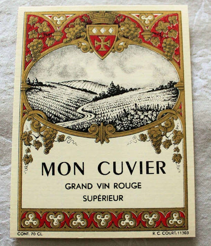 Liquor and Wine Labels, Set of 3 Red/Gold, NOS, French Vintage