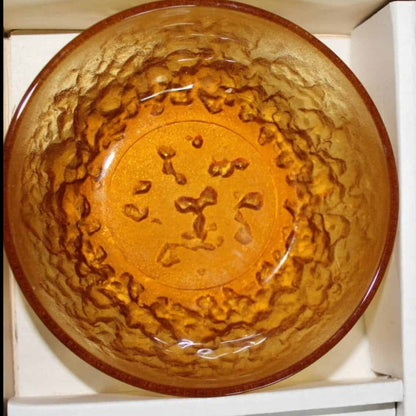 Fruit / Dessert Bowls, Toyo, Amber Glass with Forks, Vintage