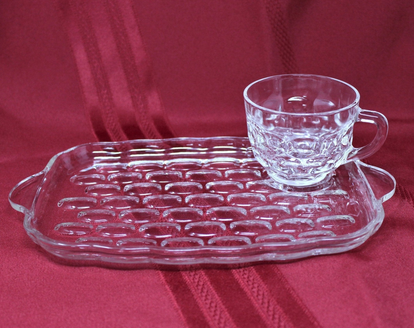 Vintage Snack Dish/tea Cup Set Iridescent Glass Carnival Glass Kitchen Ware  Snack Tray Serving Dish 