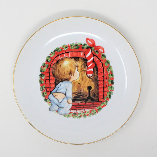 Decorative Plate, Jasco, Christmas Little Boy by Fireplace, Vintage