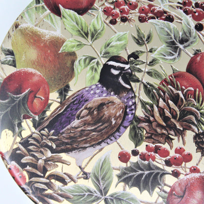 Gift Tin / Cookie Tin, Holiday Partridge on a Pear Tree, Round, Vintage